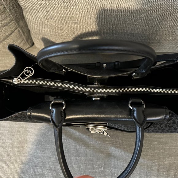 Michael Kors Monogram Canvas Tote - Black Leather Trim - Picture 3 of 10